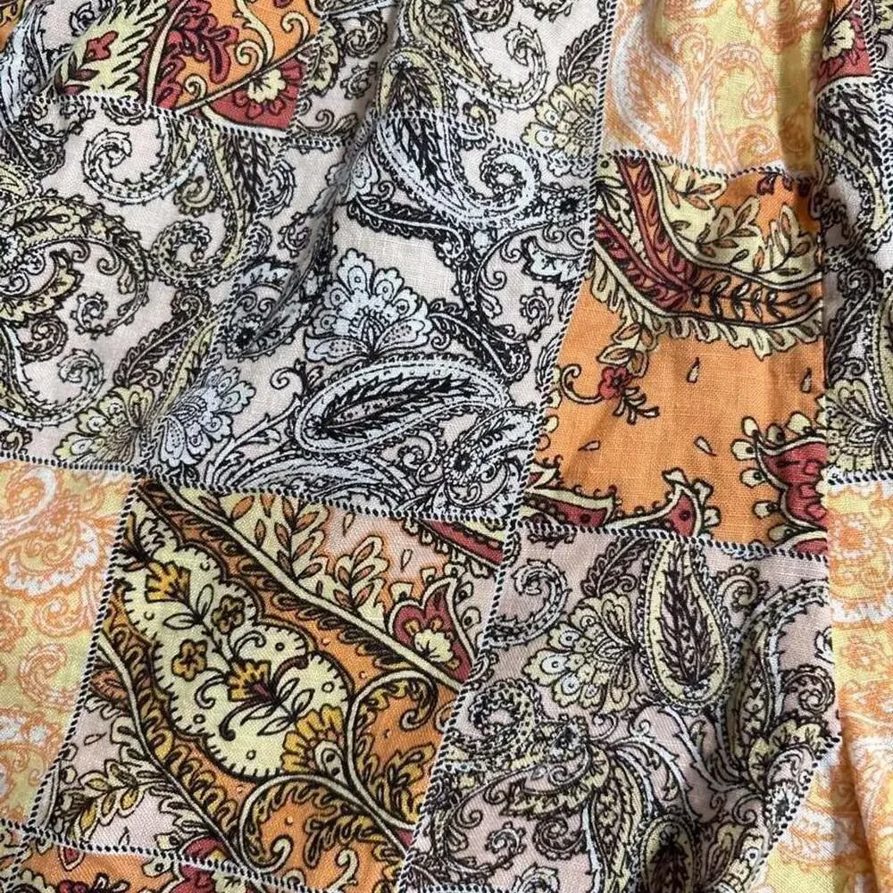 Pure Navy 100% Linen Paisley Print Patchwork Shorts